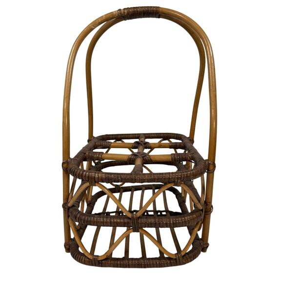 Vintage Woven Bamboo Bent Handle Basket Rustic Boho Farmhouse Decor 18” - Picture 3 of 9